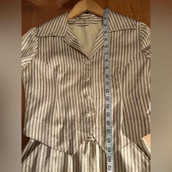 Authentic 1940s Handmade Satin Two Piece Dress Set Striped Vintage - Picture 9 of 16